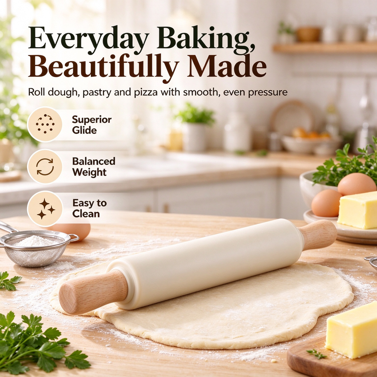 Premium Wooden Rolling Pin for Homemade Baking